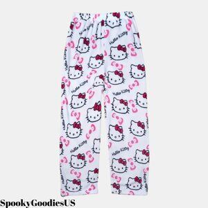 White Hello Kitty Pajama Pants Cute Kawaii Sanrio Y2K Women’s Woolen Loung Pants